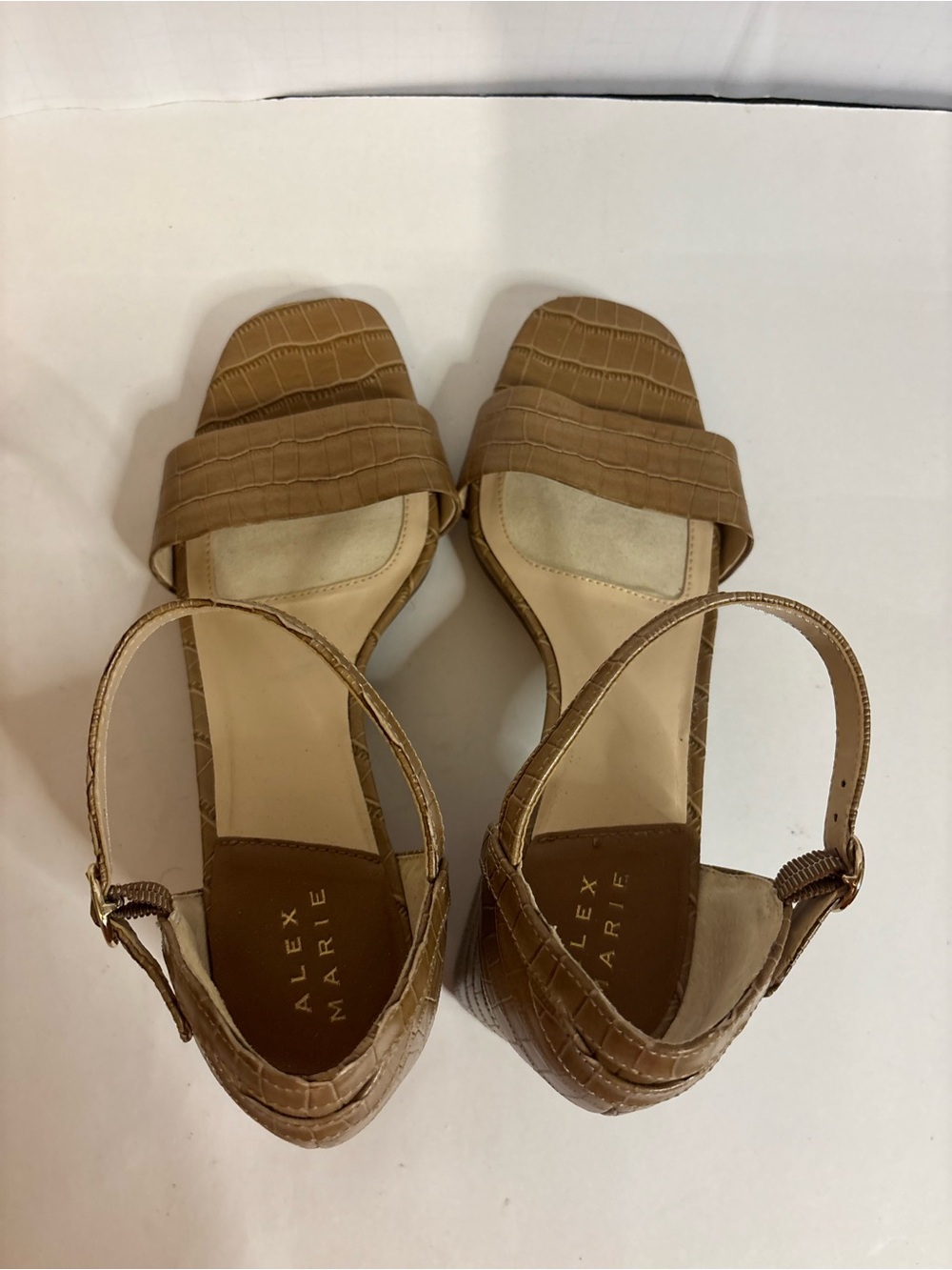Alex Marie Tan Croc-Embossed Block Heel Sandals - Picture 2 of 7